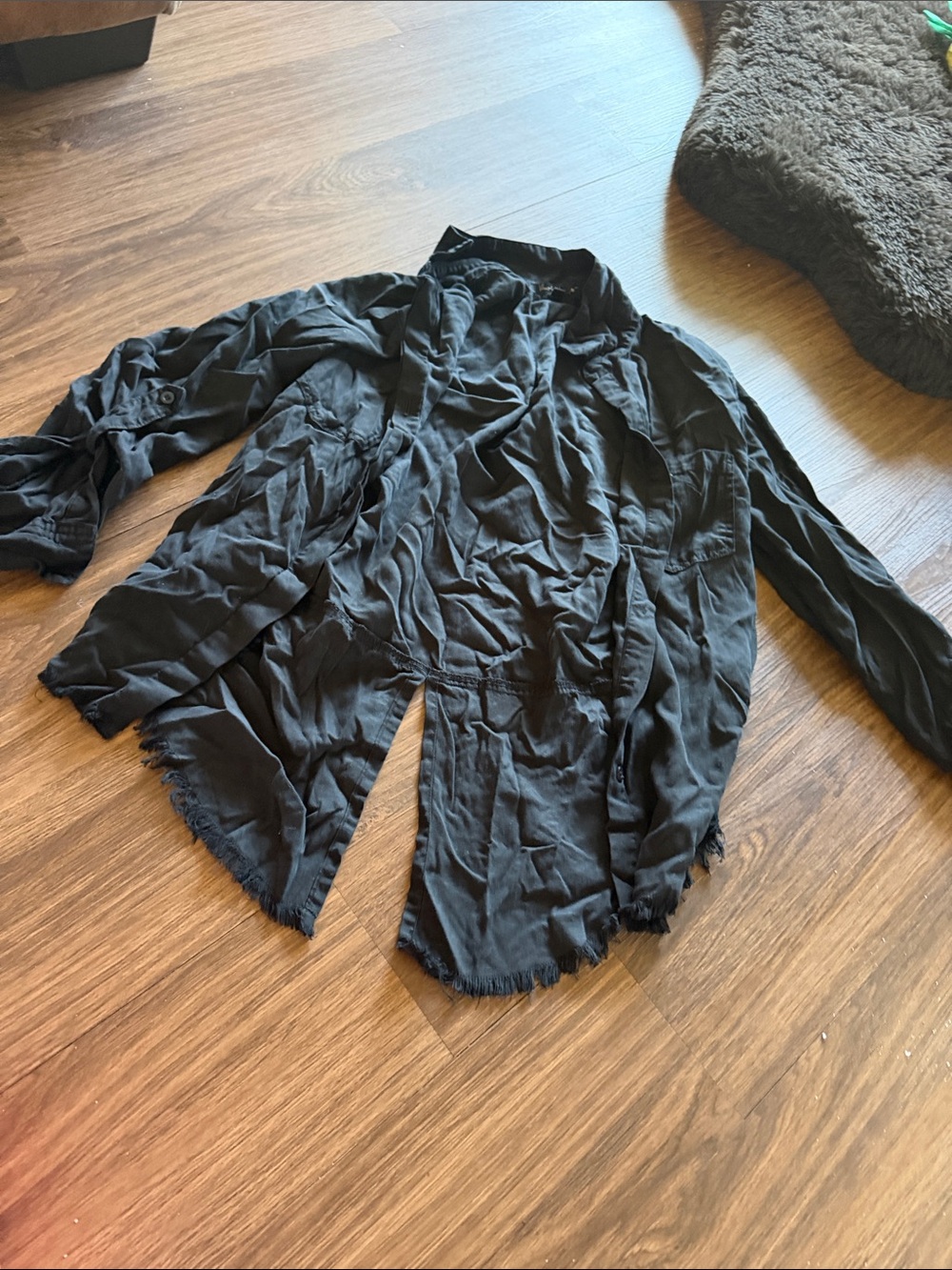 Xhilaration Black Frayed Hem Open Blazer